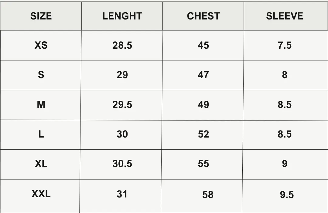 Shirt SIze Chart