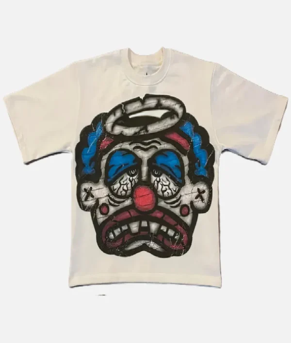 Billionaire Studios Sad Jocker Face Blue Logo Tee Cream